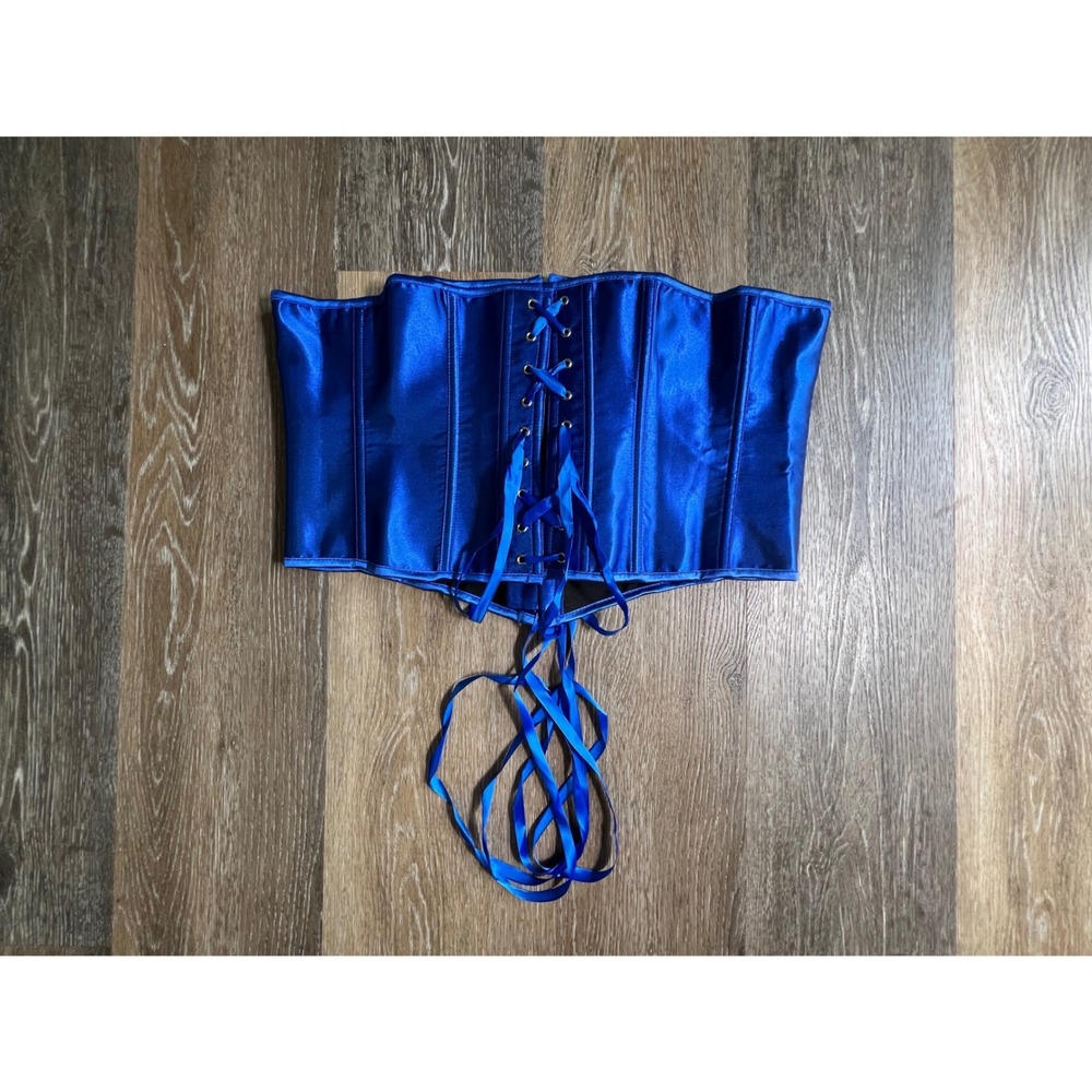 Corset Waist Belt Women 3XL Royal Blue Satin Lace Up Boned Cincher